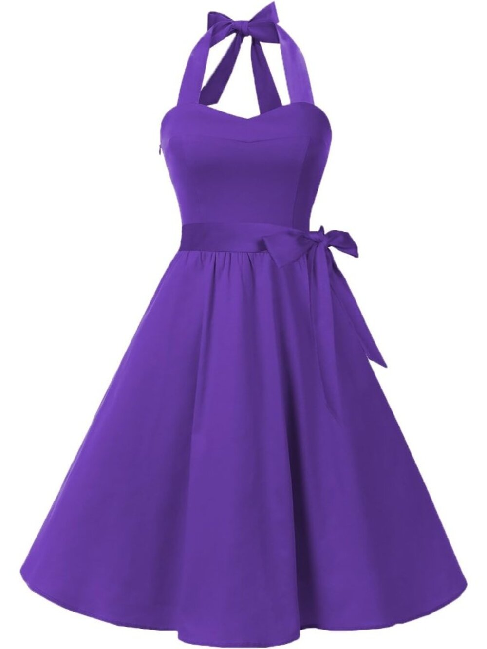 Women's Purple Halter Neck Vintage Polka Audrey Retro Cocktail Dress